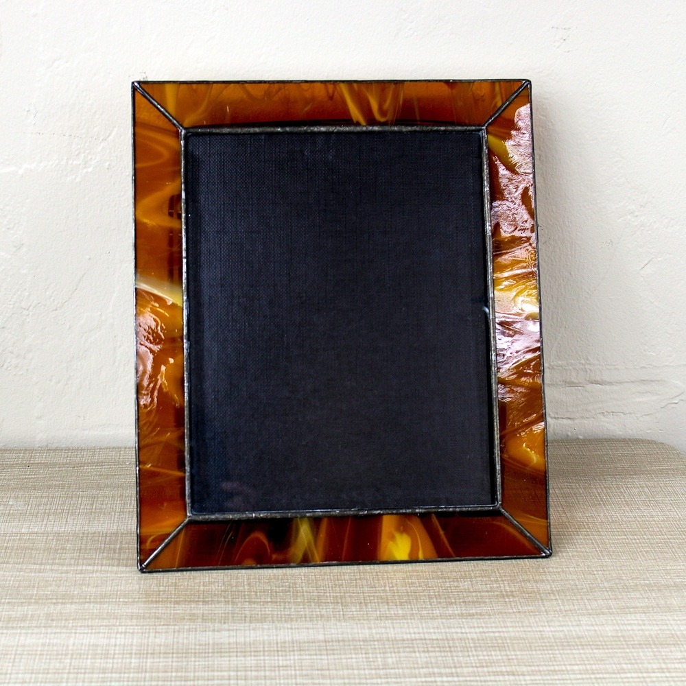 Vintage Stained Glass Tortoiseshell Leaded Picture Frame 8" x 10" Brown